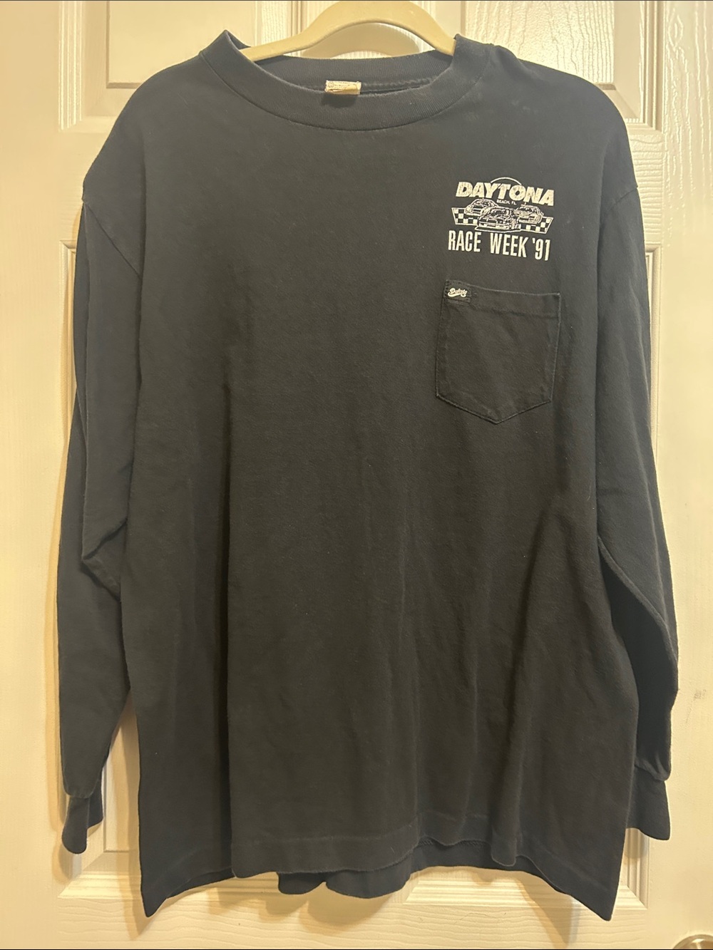 Vintage Daytona Race Week '91 Black Long-Sleeve Pocket Tee M/L
